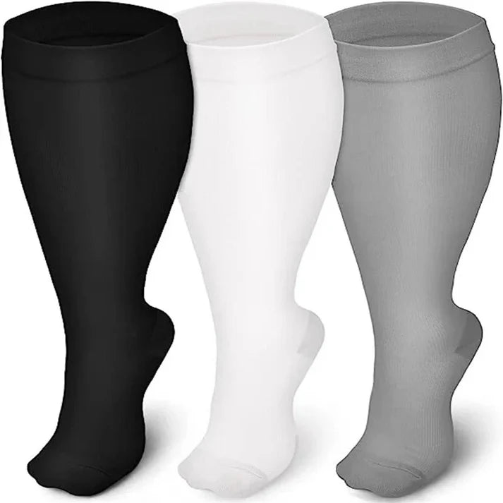 Meias de compressão de panturrilha larga Plus Size (3 pares)