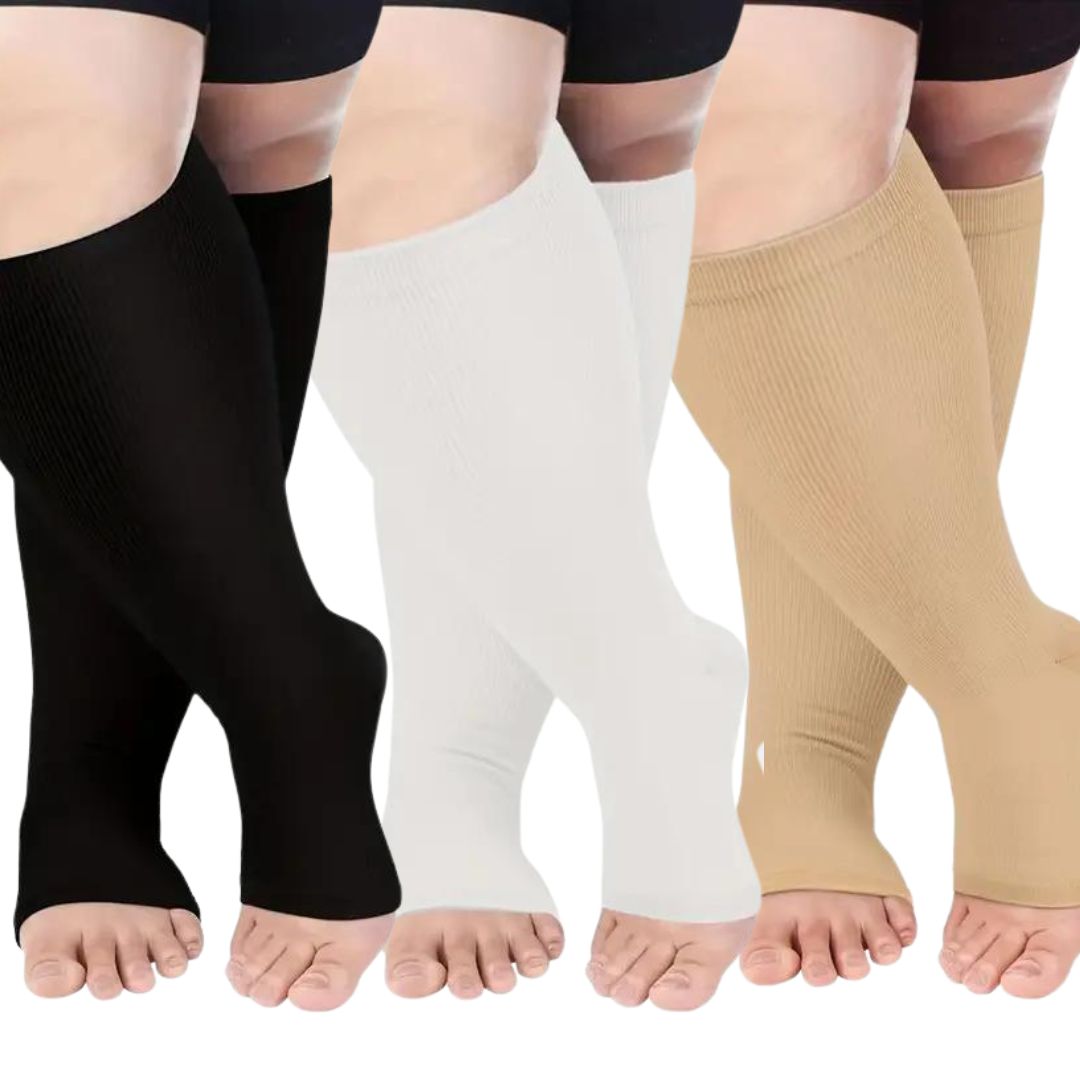 Meias de compressão de panturrilha larga Plus Size (3 pares)