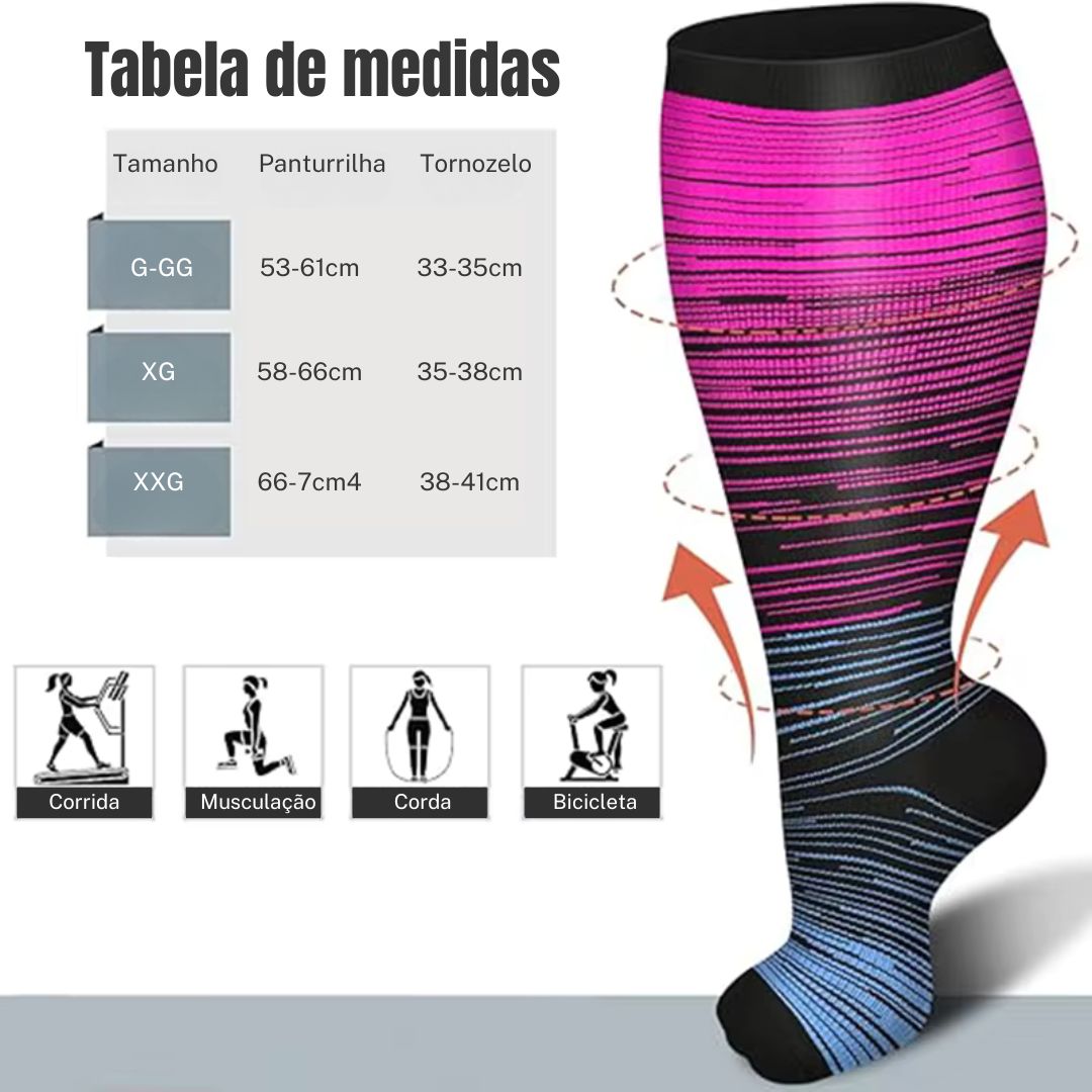 Meias de compressão de panturrilha larga Plus Size (3 pares)