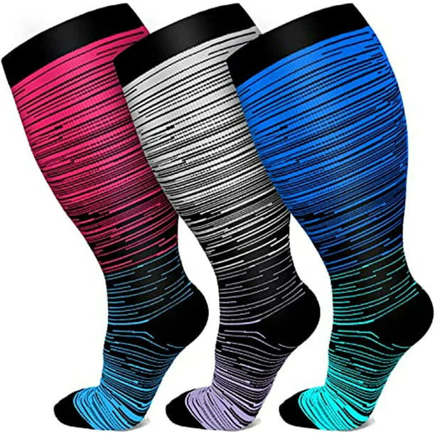 Meias de compressão de panturrilha larga Plus Size (3 pares)