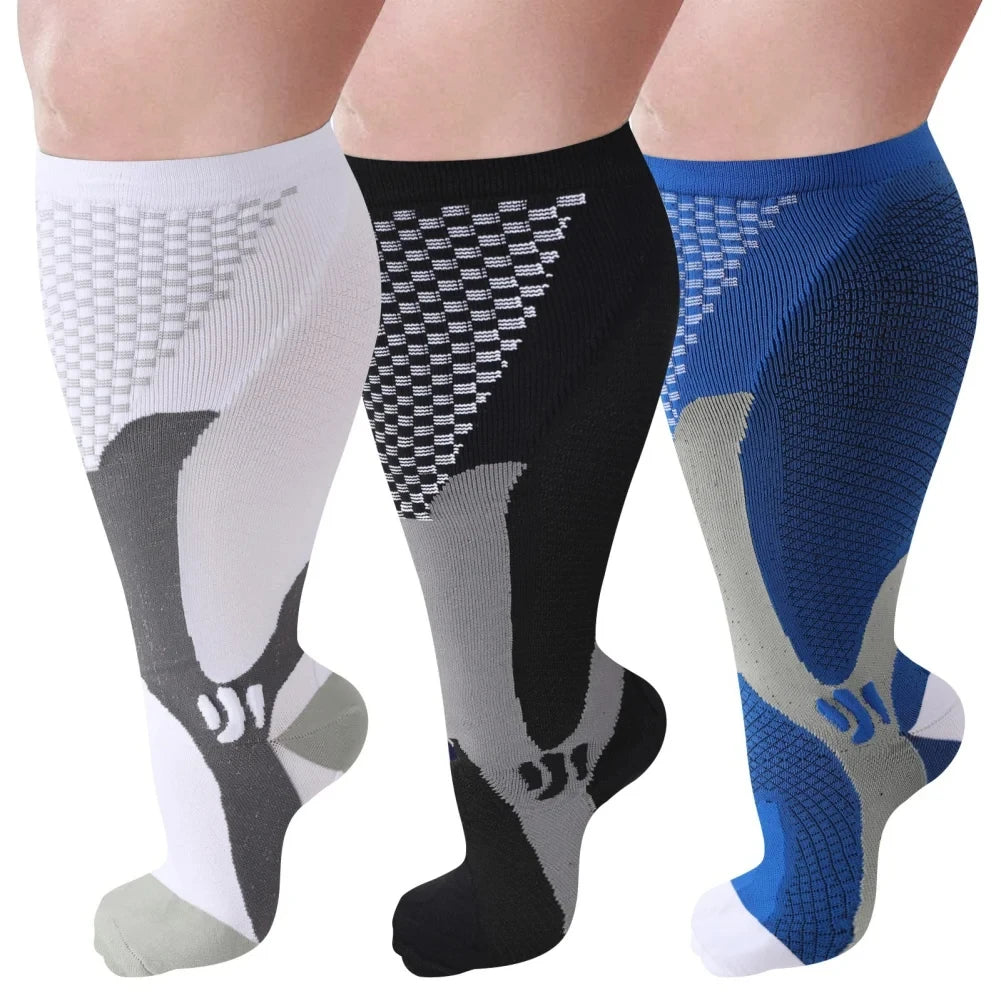 Meias de compressão de panturrilha larga Plus Size (3 pares)