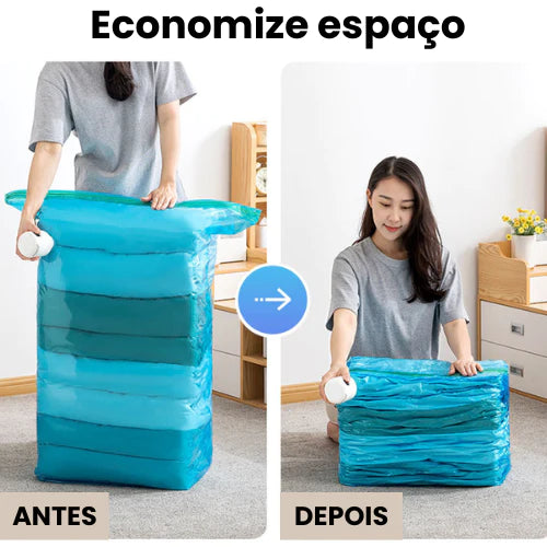 Compressor à Vácuo UltraCompress + Sacolas reutilizáveis - Reduza o volume em até 80%