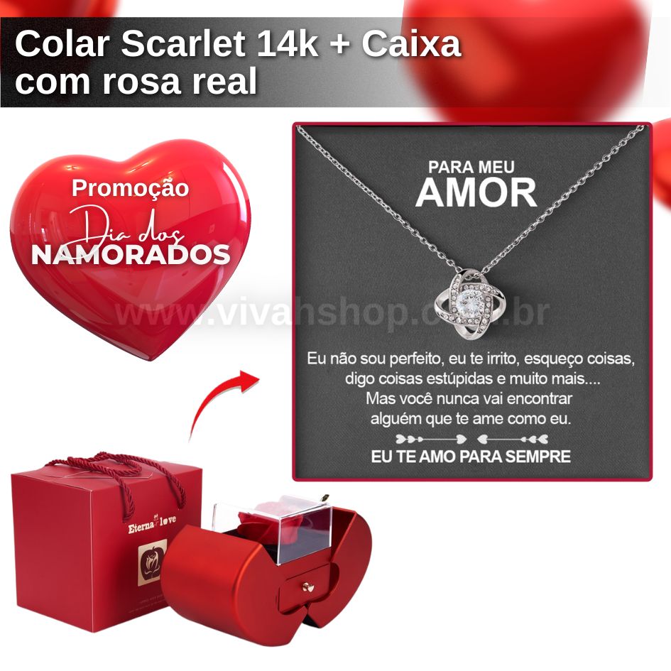 Colar Scarlet acabamento em Ouro 14k + Caixa com rosa real