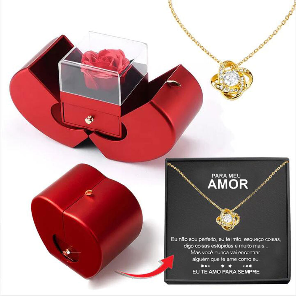 Colar Scarlet acabamento em Ouro 14k + Caixa com rosa real