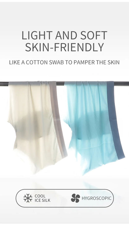 MIIOW 3Pcs Ice Silk Man Underwear Boxer Metal Fiber Antistatic Men Underpants Seamless Cut Hem Men's Panties Boxers Shorts Trunk