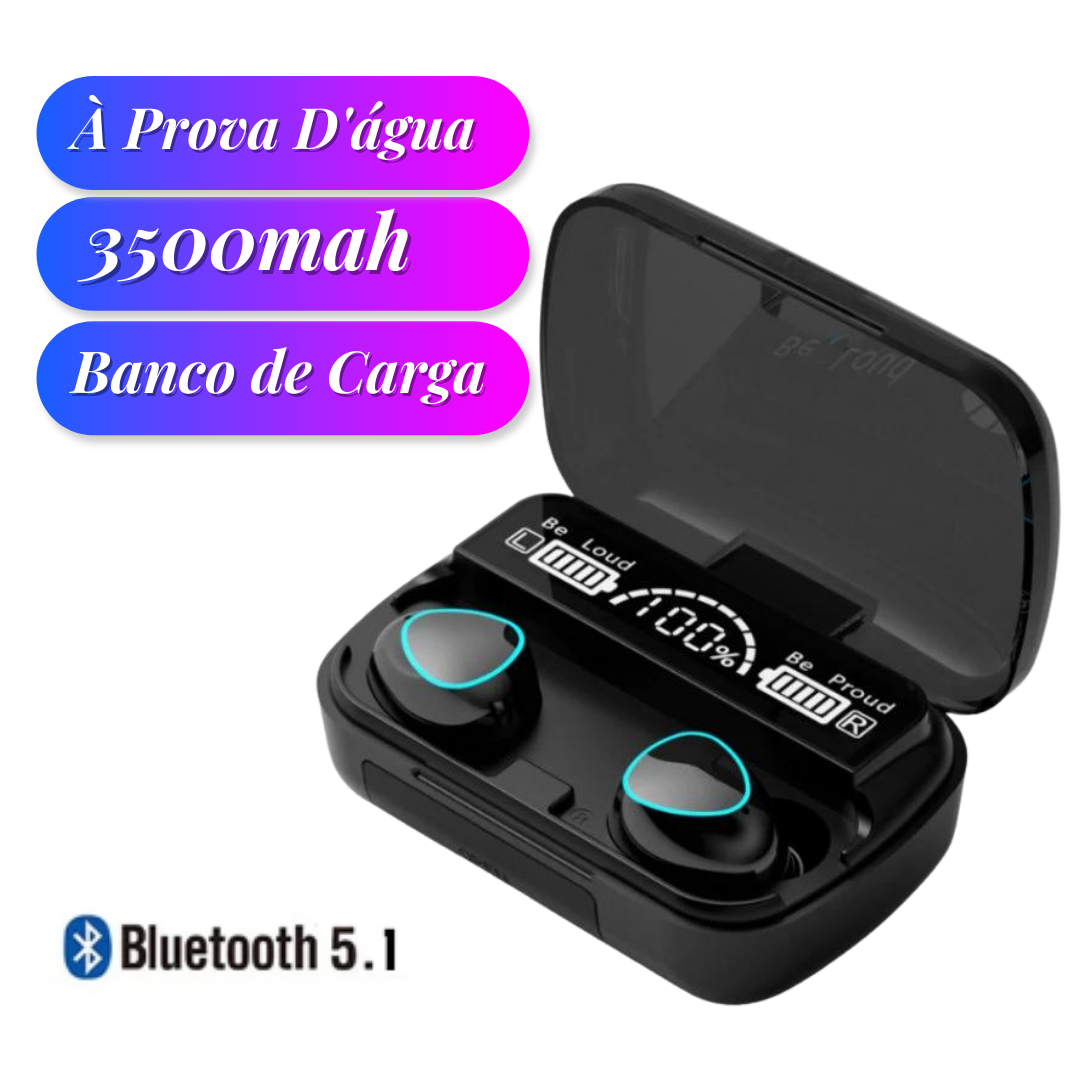 Fone de Ouvido TWS M10 À Prova D'água Bateria 3500mah Bluetooth 5.1